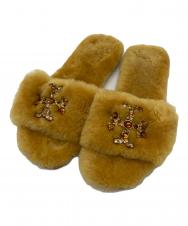 TORY BURCH (トリーバーチ) JEWELED SHEARLING SLIDE　ジュエルド シアリング スライド イエロー サイズ:7