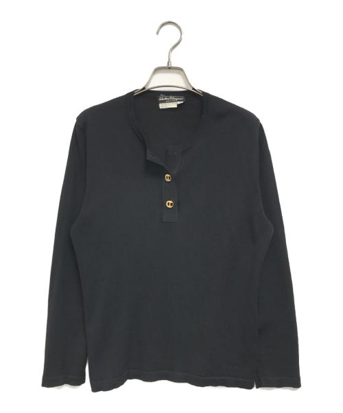 Salvatore Ferragamo (サルヴァトーレ フェラガモ) ヘンリーネックヴァラボタンニット ブラック サイズ:M