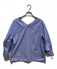 MACPHEE (マカフィー) ストライプシャーリング Vネックブラウス ブルー サイズ:SIZE 36