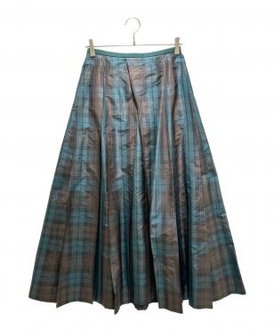 23AW/タータンチェックシルクロングスカート/Tartan Check Silk Long Skirt Plaid Pattern Maxi Skirt Lightweight Elegant Style