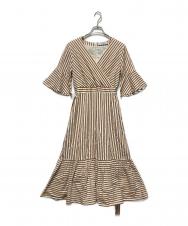 Loulou Willoughby (ルルウィルビー) コードストライプカシュクールワンピース ベージュ サイズ:M