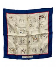 HERMES (エルメス) カレ45スカーフ ベージュ×ブルー