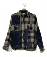 SUGAR CANE (シュガーケーン) 7oz BORO デニム ワーク シャツ ネイビー×ベージュ サイズ:S