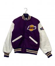 DeLonghi (デロンギ) 80sヴィンテージNBA LA Lakers レザー切替スタジャン パープル×ホワイト サイズ:S