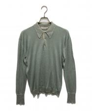 JOHN SMEDLEY (ジョンスメドレー) BEAMS F (ビームスエフ) ボーダーポロニット グリーン×ホワイト サイズ:42
