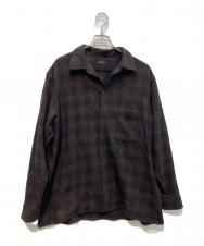 COMOLI (コモリ) ウールチェックオープンカラーシャツ ブラウン サイズ:3