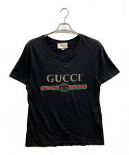 GUCCI (グッチ) ロゴ ウォッシュドTシャツ ブラック サイズ:XS