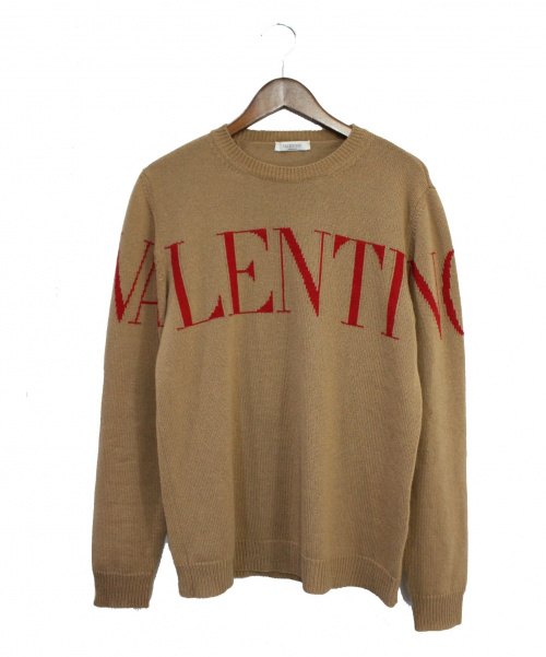 VALENTINO（ヴァレンティノ）VALENTINO (ヴァレンティノ) ロゴカシミヤニット ベージュ サイズ:Sの古着・服飾アイテム
