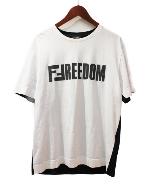FENDI（フェンディ）FENDI (フェンディ) バイカラーロゴTシャツ ホワイト×ブラック サイズ:Sの古着・服飾アイテム