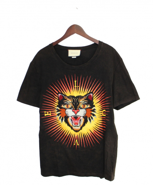 中古 古着通販 Gucci グッチ ヴィンテージ加工アングリーキャットtシャツ ブラック サイズ M ブランド 古着通販 トレファク公式 Trefac Fashion