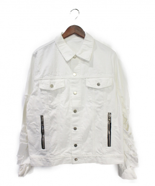 BALMAIN（バルマン）BALMAIN (バルマン) デストロイデニムジャケット ホワイト サイズ:Ⅿの古着・服飾アイテム