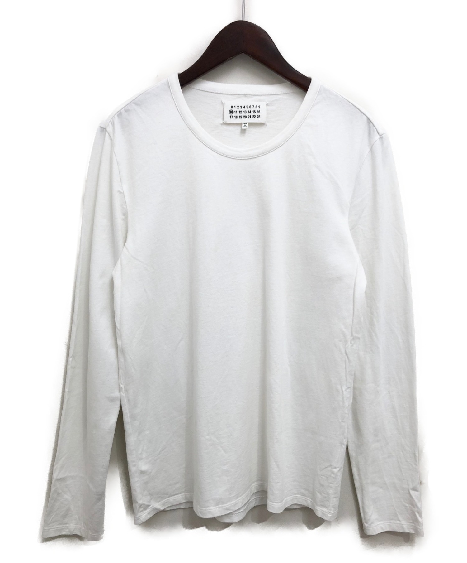 【中古・古着通販】Maison Margiela (メゾンマルジェラ) エルボー刺繍長袖Tシャツ ホワイト サイズ:44｜ブランド・古着通販