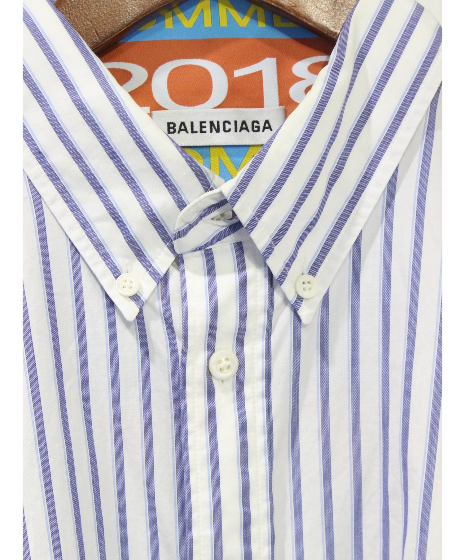 BALENCIAGA (バレンシアガ) ストライプシャツ ブルー サイズ:36
