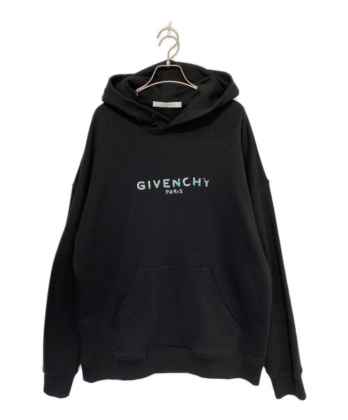 GIVENCHY（ジバンシィ）GIVENCHY (ジバンシィ) iridescent logo print hoodie ブラック サイズ:XLの古着・服飾アイテム