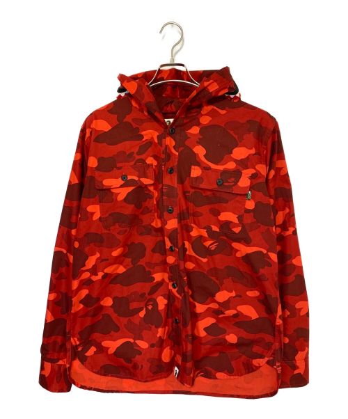 A BATHING APE（アベイシングエイプ）A BATHING APE (ア ベイシング エイプ) camouflage-print hooded shirt jacket レッド サイズ:XLの古着・服飾アイテム
