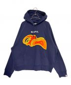 A BATHING APEアベイシングエイプ）の古着「LAYERED PATCH LOOSE FIT PULLOVER HOODIE」｜ネイビー