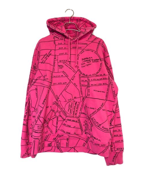SUPREME（シュプリーム）SUPREME (シュプリーム) MARK GONZALES (マーク・ゴンザレス) Gonz Embroidered Map Hooded Sweatshirt ショッキングピンク サイズ:Mの古着・服飾アイテム