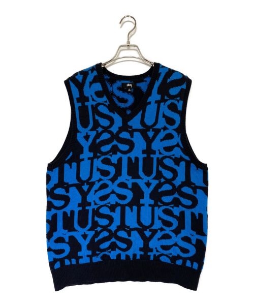 stussy（ステューシー）stussy (ステューシー) Stacked Sweater VEST ブルー サイズ:XLの古着・服飾アイテム