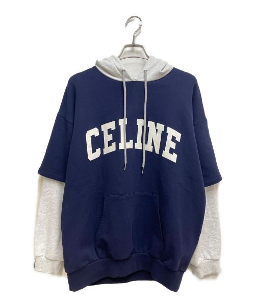 CELINE（セリーヌ）CELINE (セリーヌ) Two-tone Hoodie in Cotton Fleece(ツートーンフーディ インコットンフリース) ネイビー サイズ:Mの古着・服飾アイテム