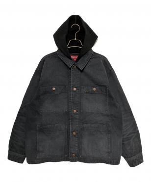 Worn Hooded Chore Coat Black