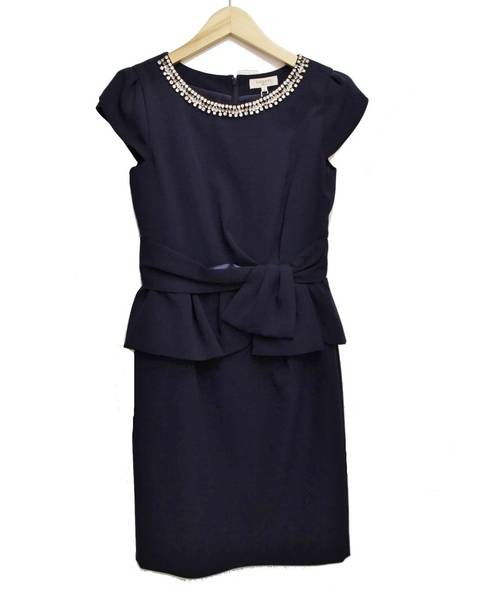 中古 古着通販 Jusglitty ジャスグリッティー 衿ビジューペプラムワンピース ネイビー 未使用品 ブランド 古着通販 トレファク公式 Trefac Fashion