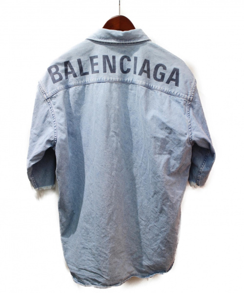 BALENCIAGA（バレンシアガ）BALENCIAGA (バレンシアガ) 19SS/ロゴショートスリーブデニムシャツ インディゴ サイズ:40の古着・服飾アイテム