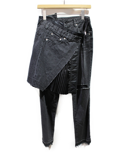 sacai（サカイ）sacai (サカイ) ラップスカートデニムパンツ ブラック サイズ:1の古着・服飾アイテム