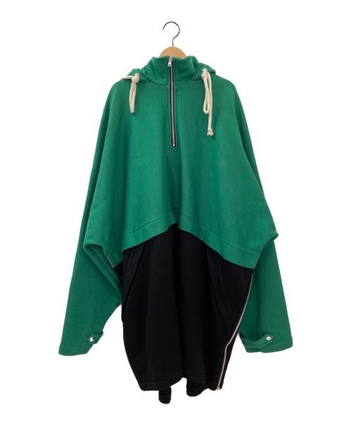 PLANC（プランシー）PLANC (プランシー) バイカラーフーディ ブラック×グリーン サイズ:40の古着・服飾アイテム