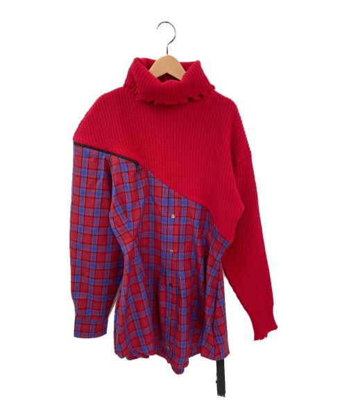 UNRAVEL PROJECT（アンレーベル プロジェクト）UNRAVEL PROJECT (アンレーベル プロジェクト) Hybrid Sweater Zip Plaid Dress レッド サイズ:Sの古着・服飾アイテム