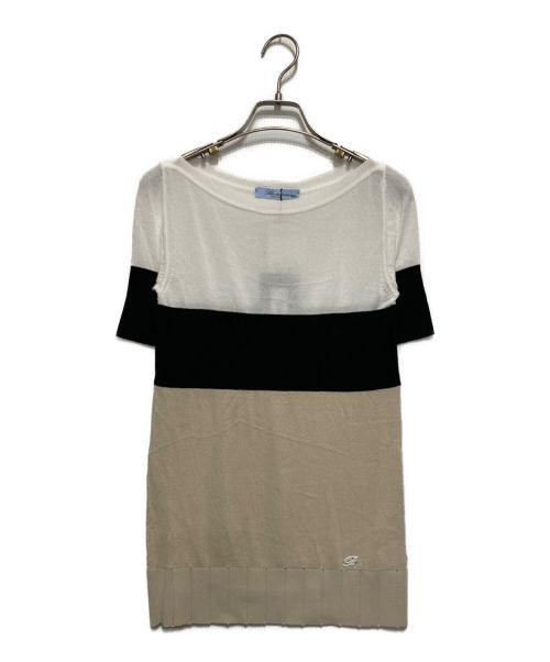 BLUEMARINE（ブルーマリン）BLUEMARINE (ブルーマリン) 半袖ニット ブラック×ベージュ×ホワイト サイズ:SIZE38の古着・服飾アイテム