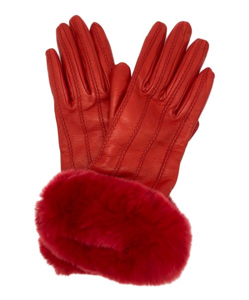Sermoneta gloves（セルモネータグローブス）Sermoneta gloves (セルモネータグローブス) レッキスファー×レザーグローブ レッド サイズ:19㎝の古着・服飾アイテム