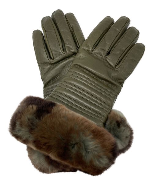 Sermoneta gloves（セルモネータグローブス）Sermoneta gloves (セルモネータグローブス) レッキスファー×レザーグローブ グリーン サイズ:21㎝の古着・服飾アイテム