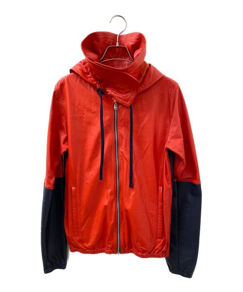 CELINE（セリーヌ）CELINE (セリーヌ) バイカラーラムレザージャケット オレンジ×ネイビー サイズ:34の古着・服飾アイテム