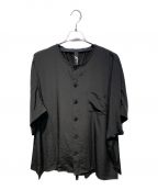 GROUND Yグラウンドワイ）の古着「CREPE de CHINE + COTTON SHEETING BUTTON-UP T-SHIRT WITH BACK GATHERS」｜ブラック