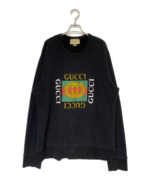 GUCCI（グッチ）GUCCI (グッチ) ロゴプリントスウェット ブラック サイズ:SIZE XLの古着・服飾アイテム