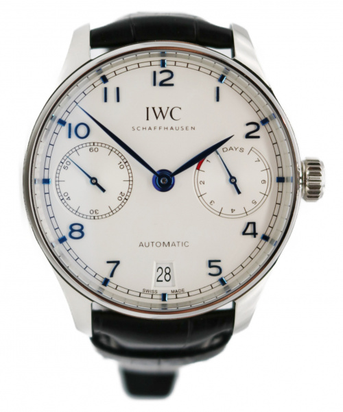 IWC（アイダブリューシー）IWC (アイダブリューシー) ポルトギーゼ・オートマティック腕時計 ホワイト  IW500705 自動巻き レザーの古着・服飾アイテム