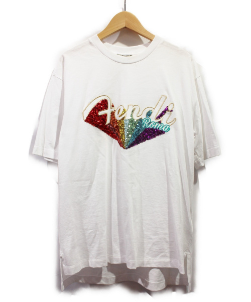 FENDI（フェンディ）FENDI (フェンディ) レインボウスパンコールTシャツ ホワイト サイズ:XSの古着・服飾アイテム