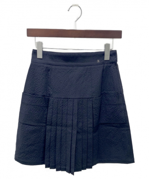 CHANEL（シャネル）CHANEL (シャネル) シアサッカープリーツスカート ダークネイビー サイズ:36の古着・服飾アイテム