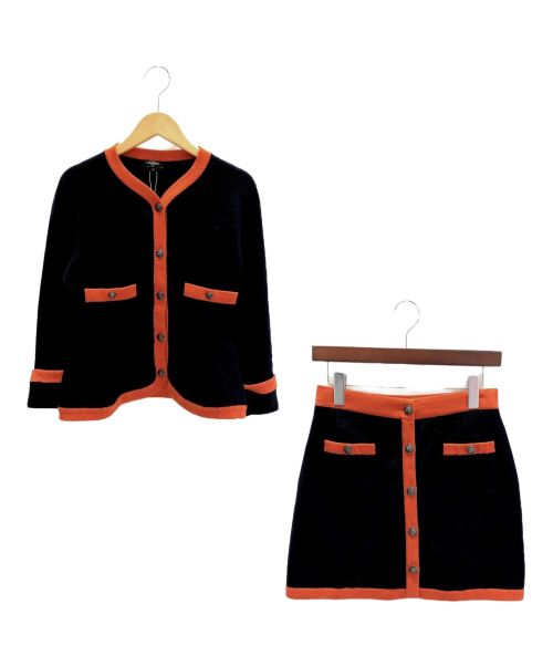CHANEL（シャネル）CHANEL (シャネル) カシミヤセットアップスカート ネイビー×オレンジ サイズ:34の古着・服飾アイテム