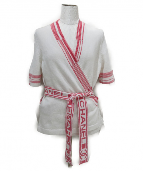 CHANEL（シャネル）CHANEL (シャネル) カシミヤS/Sカシュクールニット ホワイト×ピンク サイズ:38 未使用品の古着・服飾アイテム