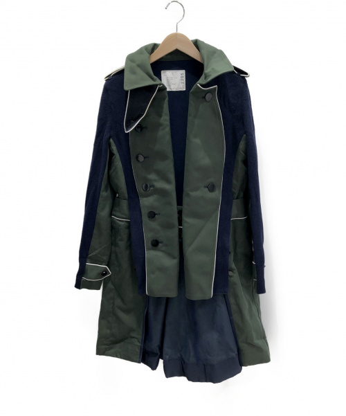 sacai（サカイ）sacai (サカイ) ドッキングコート グリーン×ネイビー サイズ:2の古着・服飾アイテム