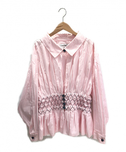 CHANEL（シャネル）CHANEL (シャネル) ウエストシェイプストライプシャツ ピンク サイズ:40の古着・服飾アイテム