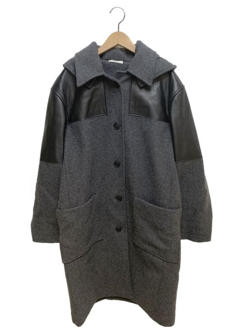 CELINE（セリーヌ）CELINE (セリーヌ) レザー切り替えウールコート グレー サイズ:42の古着・服飾アイテム