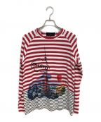 tricot COMME des GARCONS（）の古着「ボーダーOHAYOシャツ」｜レッド