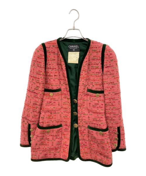 CHANEL BOUTIQUE（シャネル ブティック）CHANEL BOUTIQUE (シャネル ブティック) ココマークウールジャケット ピンク×グリーン サイズ:38の古着・服飾アイテム