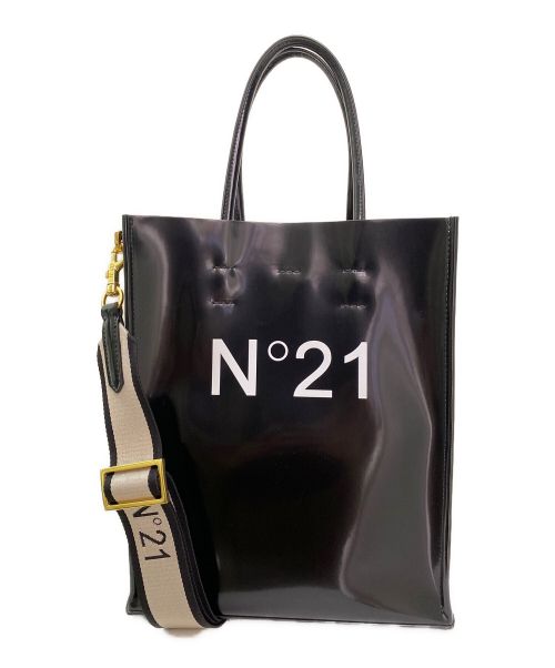 N°21 numero ventuno（ヌメロヴェントゥーノ）N°21 numero ventuno (ヌメロヴェントゥーノ) ロゴプリントショッパーバッグ ブラックの古着・服飾アイテム