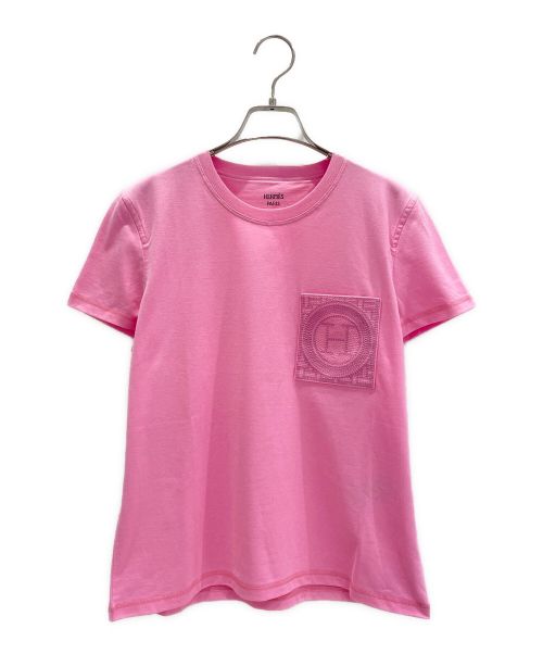 HERMES（エルメス）HERMES (エルメス) H刺繍入りポケット半袖Ｔシャツ ピンク サイズ:38の古着・服飾アイテム