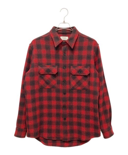 CELINE（セリーヌ）CELINE (セリーヌ) Loose Lumberjack Shirt in Checked Wool レッド サイズ:37の古着・服飾アイテム