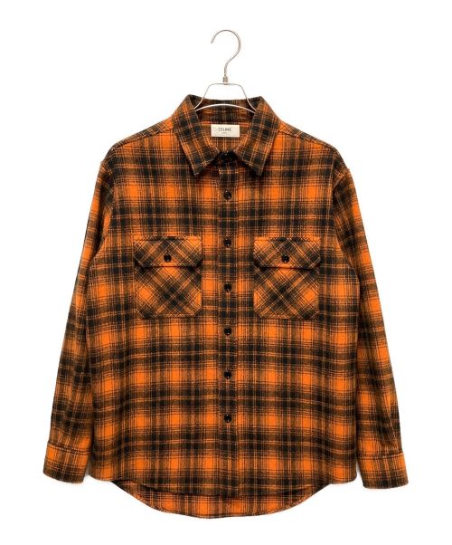 CELINE（セリーヌ）CELINE (セリーヌ) Loose Lumberjack Shirt in Checked Wool  オレンジ サイズ:37の古着・服飾アイテム