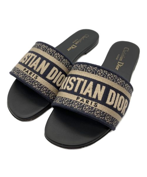 Christian Dior（クリスチャン ディオール）Christian Dior (クリスチャン ディオール) エンブロイダリーコットンミュール ネイビー サイズ:35の古着・服飾アイテム